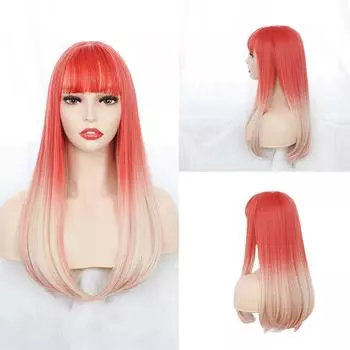Женский красный градиентный парик Bybrana с челкой для повседневного ношения, длинные прямые волосы, термостойкие синтетические волосы 55cm