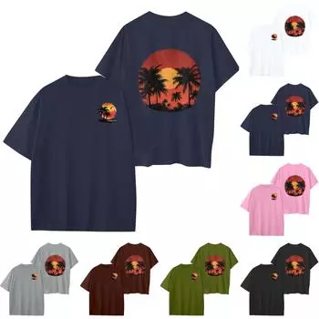 Женский круглый вырез модный свободный гавайский принт короткие рукава XXL