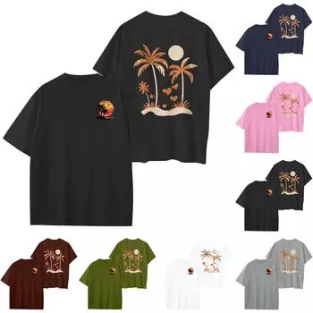 Женский круглый вырез модный свободный гавайский принт короткие рукава XL