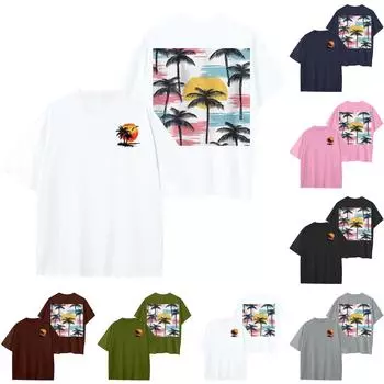 Женский круглый вырез модный свободный гавайский принт короткие рукава M