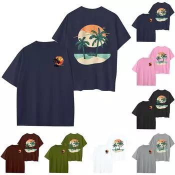 Женский круглый вырез модный свободный гавайский принт короткие рукава S