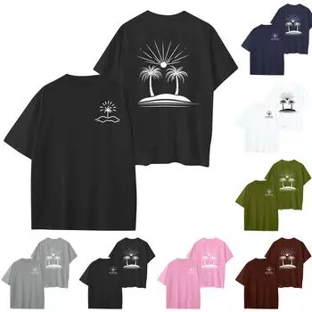 Женский круглый вырез модный свободный гавайский принт короткие рукава XL