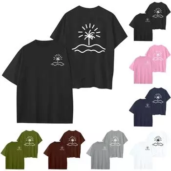 Женский круглый вырез модный свободный гавайский принт короткие рукава XXL винный