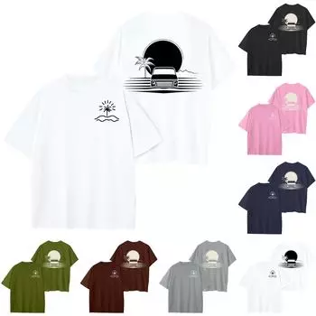 Женский круглый вырез модный свободный гавайский принт короткие рукава M винный