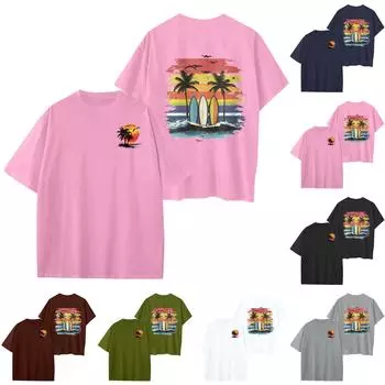 Женский круглый вырез модный свободный гавайский принт короткие рукава M