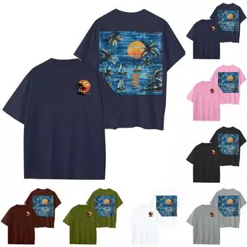 Женский круглый вырез модный свободный гавайский принт короткие рукава L розовый