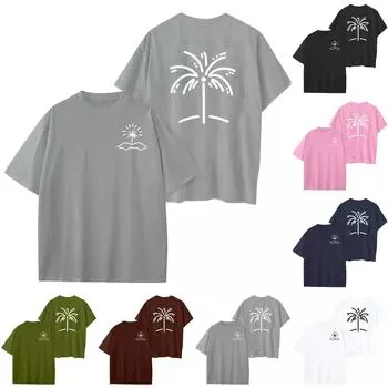 Женский круглый вырез модный свободный гавайский принт короткие рукава S