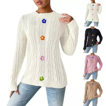 Женский круглый вырез пуловер основа рубашка шитье вязаный свитер L чёрный