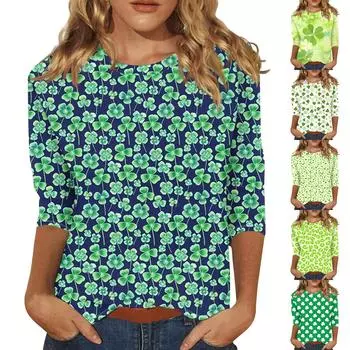 Женский круглый вырез, рукав 3/4. Топ с принтом ко Дню Святого Патрика XXXL