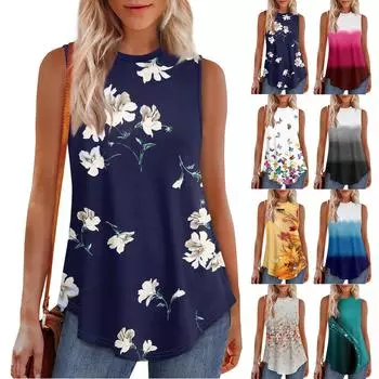 Женский круглый вырез с цветочным принтом, жилет, универсальный свободный подол, безрукавка, топ XL красный