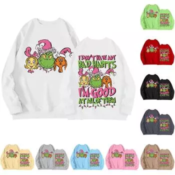 Женский круглый вырез с длинным рукавом, свитер с рождественским принтом M розовый