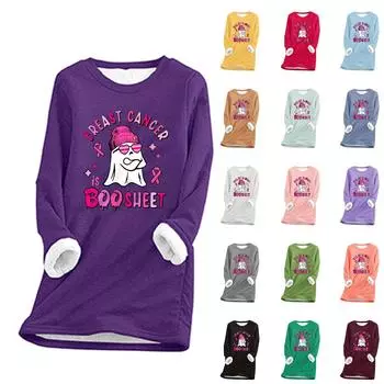 Женский круглый вырез с принтом Хэллоуина, утолщенный плюшевый кашемировый теплый длинный топ S