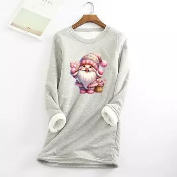 Женский круглый вырез с принтом из утолщенного плюша и кашемира, теплый длинный топ M