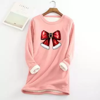 Женский круглый вырез с принтом из утолщенного плюша и кашемира, теплый длинный топ L