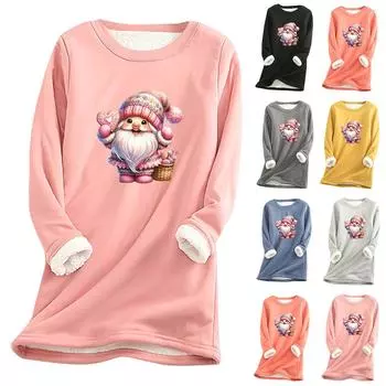 Женский круглый вырез с принтом из утолщенного плюша и кашемира, теплый длинный топ L чёрный