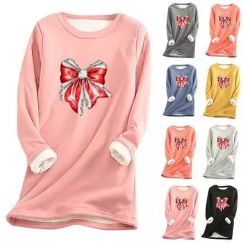 Женский круглый вырез с принтом из утолщенного плюша и кашемира, теплый длинный топ L чёрный