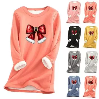 Женский круглый вырез с принтом из утолщенного плюша и кашемира, теплый длинный топ L чёрный