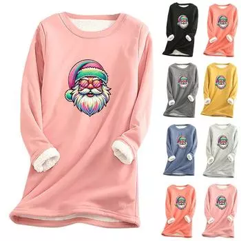 Женский круглый вырез с принтом из утолщенного плюша и кашемира, теплый длинный топ M чёрный