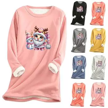 Женский круглый вырез с принтом из утолщенного плюша и кашемира, теплый длинный топ S жёлтый