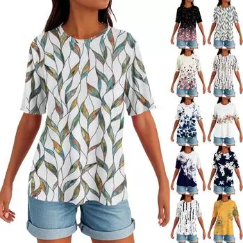 Женский круглый вырез с разрезом по низу, модный повседневный однотонный топ с короткими рукавами L