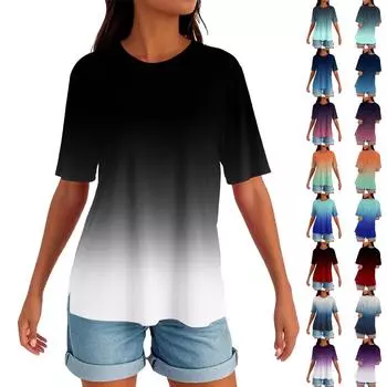 Женский круглый вырез с разрезом по низу, модный повседневный однотонный топ с короткими рукавами L