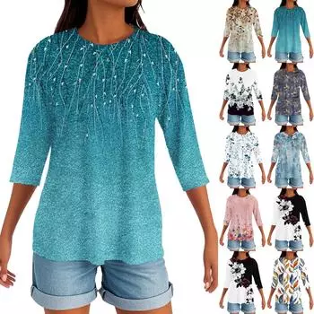 Женский круглый вырез с разрезом по низу, модный повседневный однотонный топ с рукавом три четверти XL чёрный