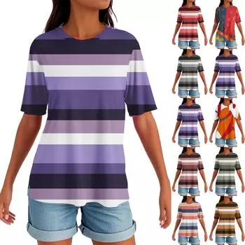 Женский круглый вырез с разрезом по низу, модный повседневный однотонный топ с короткими рукавами S коричневый