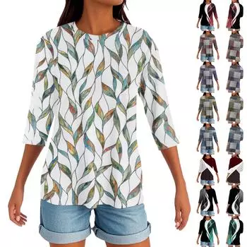 Женский круглый вырез с разрезом по низу, модный повседневный однотонный топ с рукавом три четверти XXXL коричневый