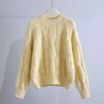 Женский круглый вырез свитера с переплетением осенне-зимний свободный пуловер вязаный свитер милый повседневный трикотажный топ верхняя одежда S розовый