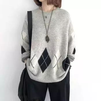 Женский круглый вырез свободный модный теплый базовый пуловер свитера женская осенне-зимняя одежда длинный рукав вязаный свитер женский элегантный повседневный джемпер 25439 One Size серый