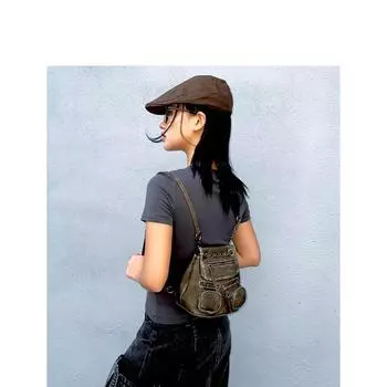 Женский крутой рюкзак с земным карманом, длина 19 см, ширина 14 см, высота 23 см. зелёный