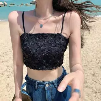 Женский кружева Camisole Без рукавов Жилет Спагетти Ремешок 3D Цветочный