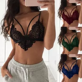 Женский кружевной бюстгальтер с цветочным принтом, бюстгальтер без косточек, бюстье, укороченный топ на бретельках без подкладки, майка L чёрный