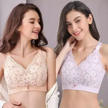 Женский кружевной бюстгальтер с полной чашкой больших размеров без ободков, ультратонкий воздухопроницаемый удобный бесшовный бюстгальтер со сборками 52/120G чёрный