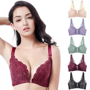 Женский кружевной бюстгальтер с застежкой спереди, полный охват, цветочный кружевной бюстгальтер, минимайзер, беспроводной бюстгальтер, тонкая чашка, бюстгальтер, регулируемые бретели 34/75B