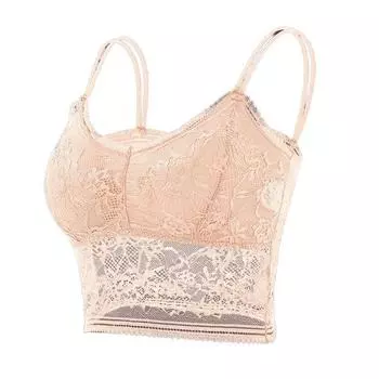 Женский кружевной бюстгальтер, сексуальный однотонное нижнее белье с цветочным принтом, бюстгальтер без косточек, беспроводной пуш-ап, дышащий жилет с подкладкой на бретельках, нижнее белье M-2XL M бежевый