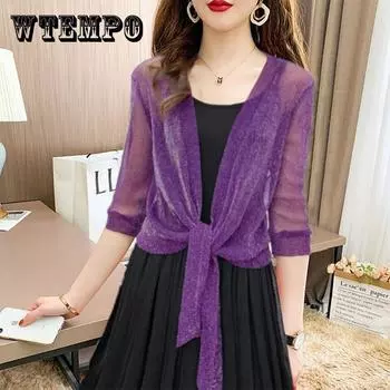 Женский кружевной кардиган большого размера, тонкий срез, маленькая шаль, рубашка с солнцезащитным кремом, большой размер M белый