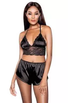 Женский кружевной комплект с шортами-бюстье For Dreams, черный