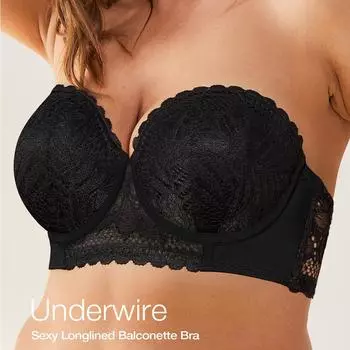 Женский кружевной сексуальный бюстгальтер без бретелек 34B чёрный