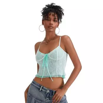 Женский кружевной топ на тонких бретельках, завязывающийся в стиле пэчворк, облегающий летний топ, клубная одежда XL