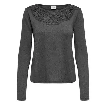 Женский кружевной топ с длинными рукавами и вырезом JDY S чёрный