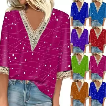 Женский кружевной топ с рукавом семь четвертей и принтом в горошек XXL оранжевый