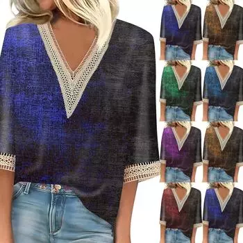 Женский кружевной топ с рукавом семь четвертей и принтом тай-дай L синий