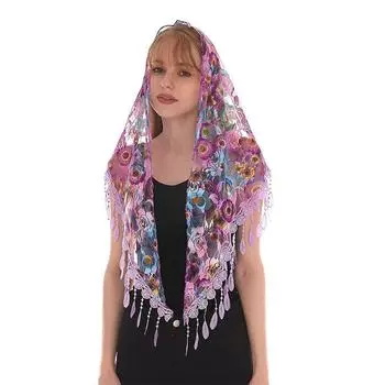 Женский кружевной треугольный шарф, милый солнцезащитный шарф для девочек, весна-лето, французский пляжный стиль, резинка для волос, винтажный женский мусульманский хиджаб