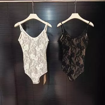 Женский кружевной жилет-комбинезон с открытой спиной – европейский и американский стиль, облегающий крой, осенне-зимний дизайн Small абрикосовый