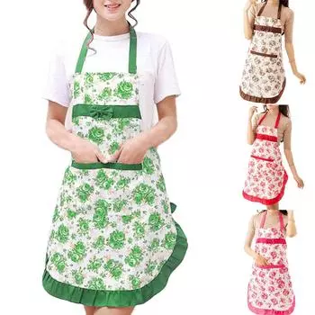 Женский кухонный фартук с цветочным принтом, карманами и регулируемым поясом, водонепроницаемый женский фартук-нагрудник One Size кофейный