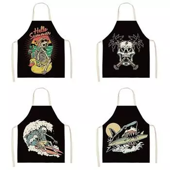 Женский кухонный фартук в стиле панк-скелет с принтом, водонепроницаемый, устойчивый к кулинарному маслу, льняной фартук с защитой от пятен, фартук шеф-повара, чистящие средства 47X38CM