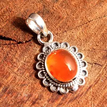 Женский кулон из натурального сердолика, 100% стерлингового серебра 925 пробы, ювелирные украшения ручной работы оранжевый