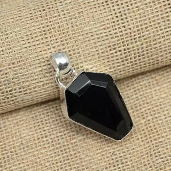 Женский кулон ручной работы с черной шпинелью и драгоценным камнем из стерлингового серебра 925 пробы 1.57 Inches чёрный