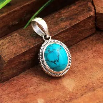 Женский кулон с бирюзовым драгоценным камнем из стерлингового серебра 925 пробы Массивные ювелирные изделия бирюзовый